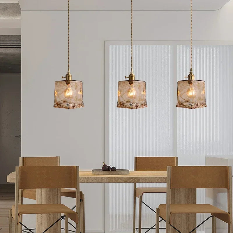 Suspension Cloche en Verre Ambré Design Japonais Rétro