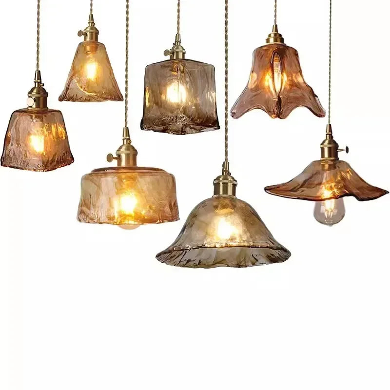 Suspension Cloche en Verre Ambré Design Japonais Rétro