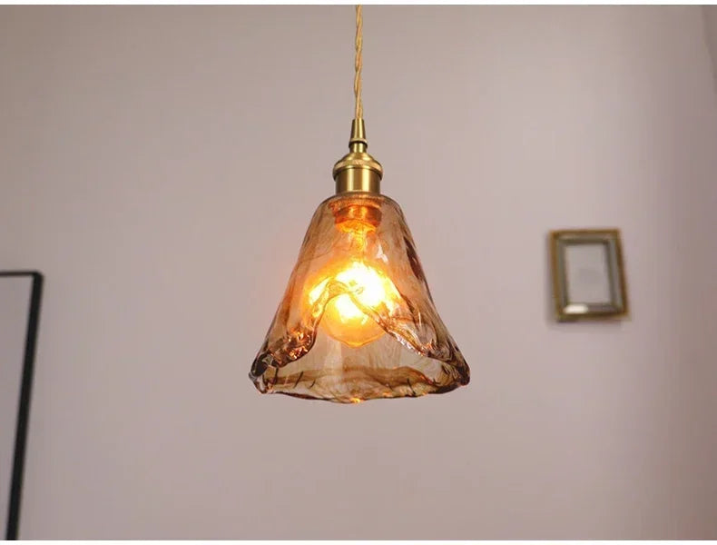 Suspension Cloche en Verre Ambré Design Japonais Rétro