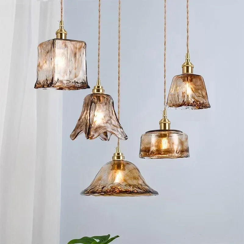 Suspension Cloche en Verre Ambré Design Japonais Rétro