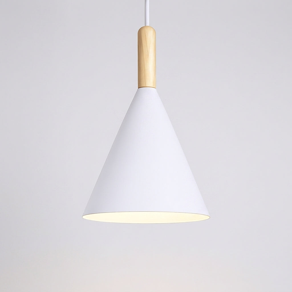 Suspension Conique Métal Coloré et Bois - Blanc - L