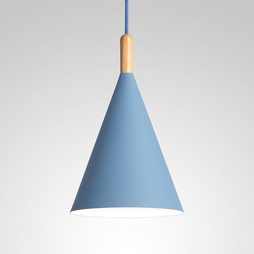 Suspension Conique Métal Coloré et Bois - Bleu - L