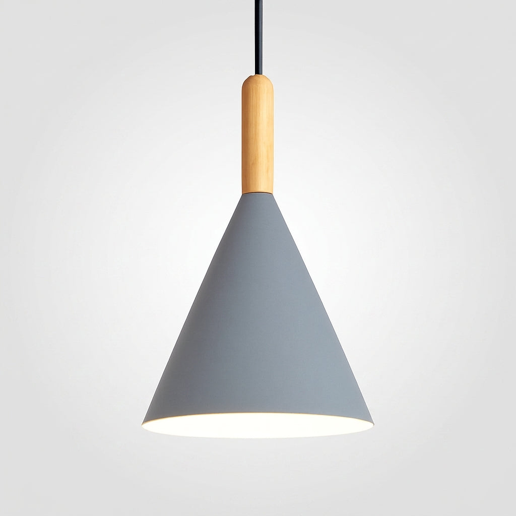 Suspension Conique Métal Coloré et Bois - Gris - L