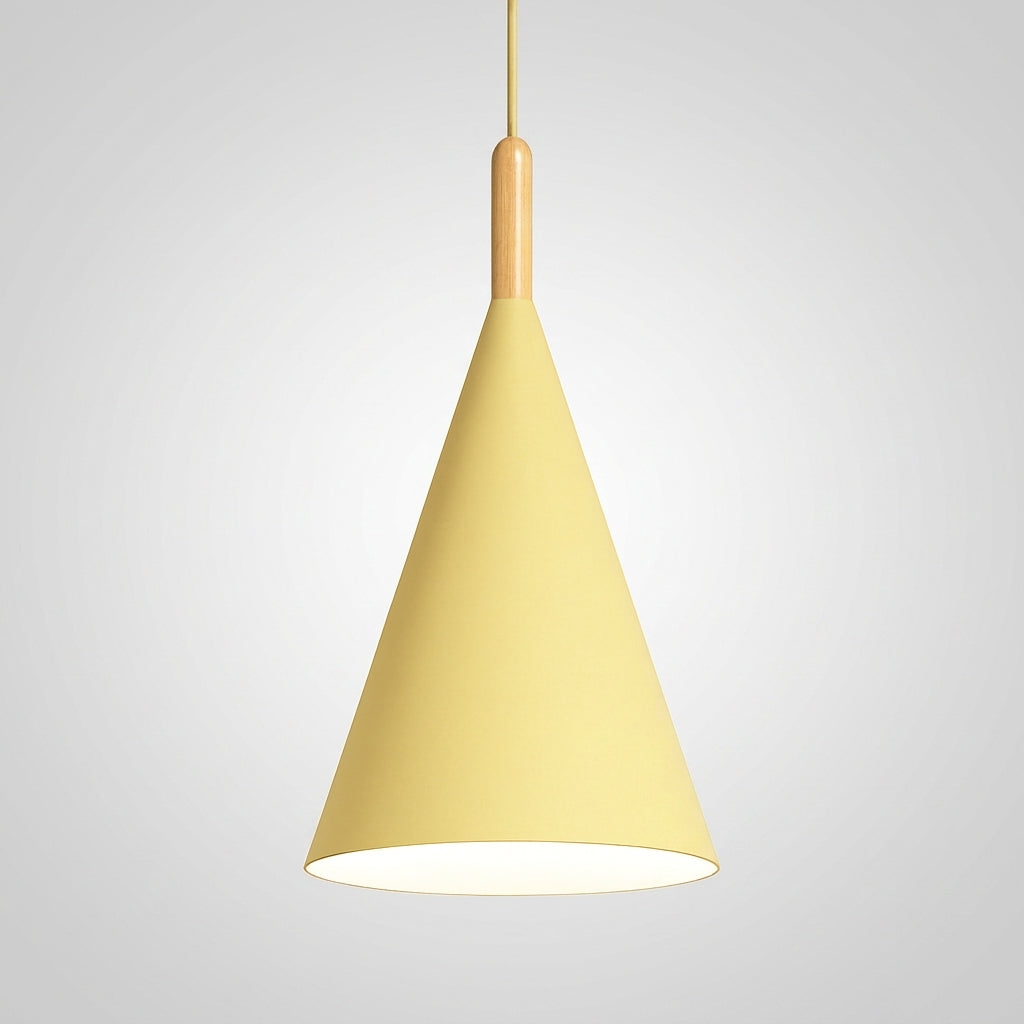 Suspension Conique Métal Coloré et Bois - Jaune - L