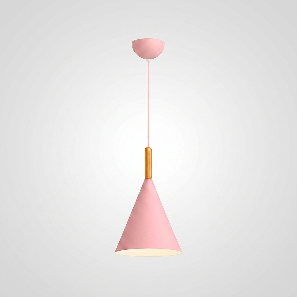 Suspension Conique Métal Coloré et Bois - Rose - L