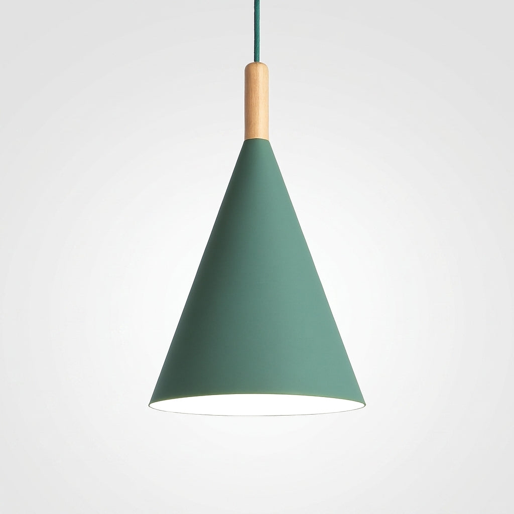 Suspension Conique Métal Coloré et Bois - Vert - L