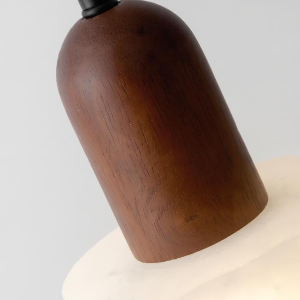 Suspension Cylindre en Marbre et Bois Design Contemporain
