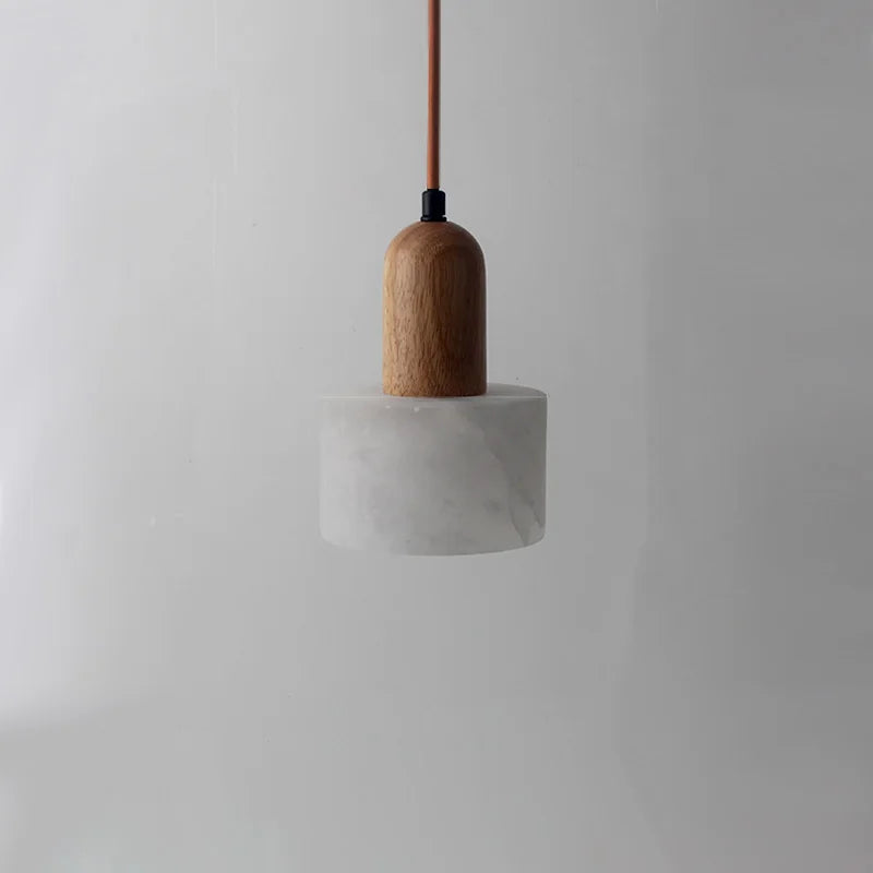Suspension Cylindre en Marbre et Bois Design Contemporain