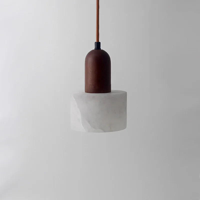 Suspension Cylindre en Marbre et Bois Design Contemporain