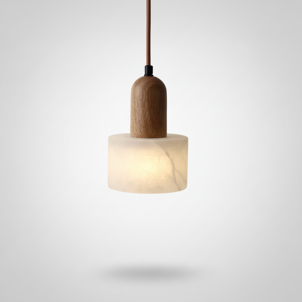 Suspension Cylindre en Marbre et Bois Design Contemporain