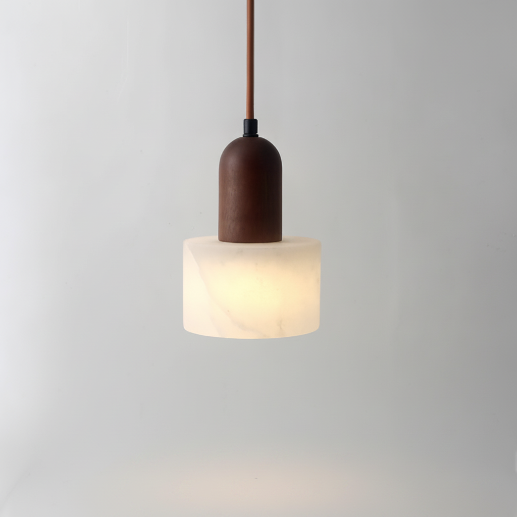 Suspension Cylindre en Marbre et Bois Design Contemporain