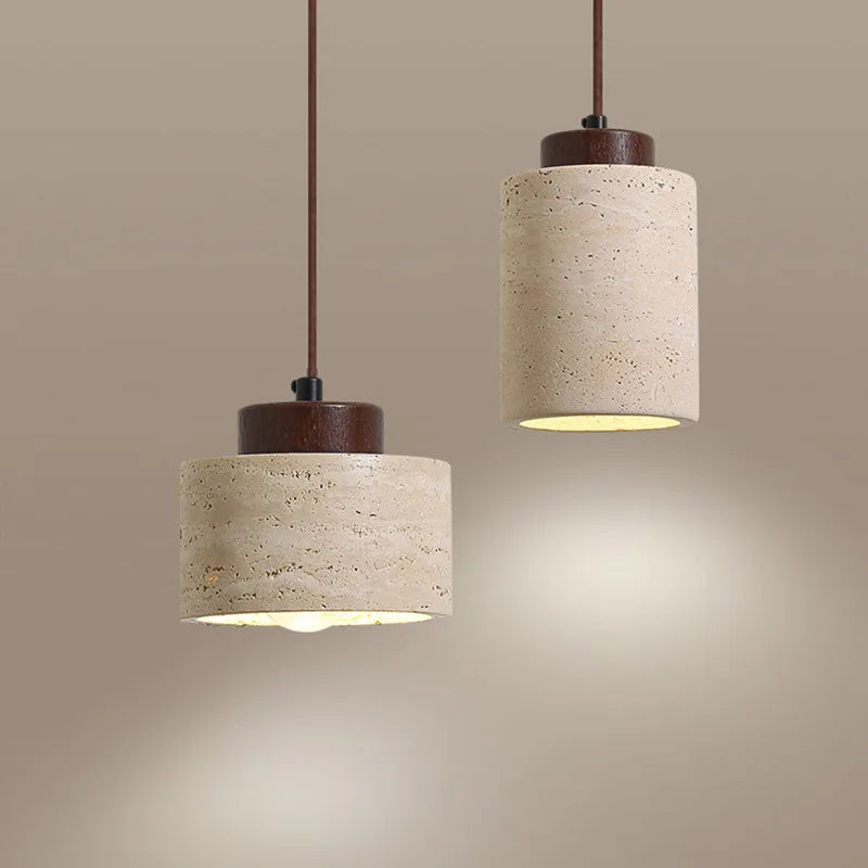 Suspension Cylindre en Pierre et Bois Design Japonais