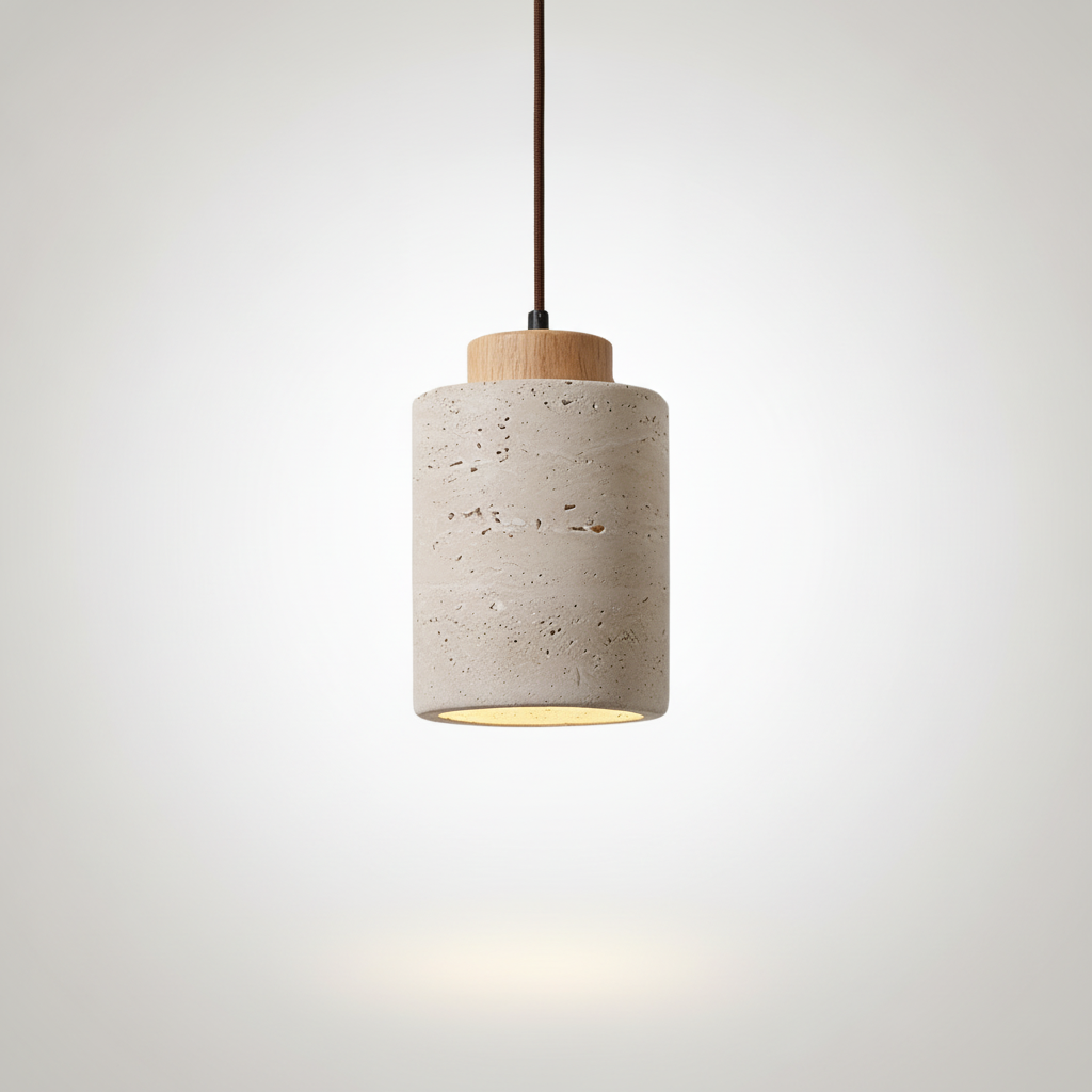 Suspension Cylindre en Pierre et Bois Design Japonais