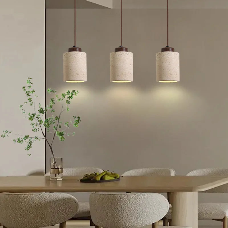 Suspension Cylindre en Pierre et Bois Design Japonais