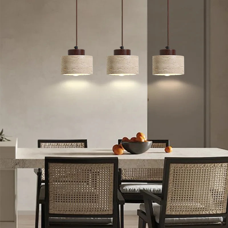 Suspension Cylindre en Pierre et Bois Design Japonais