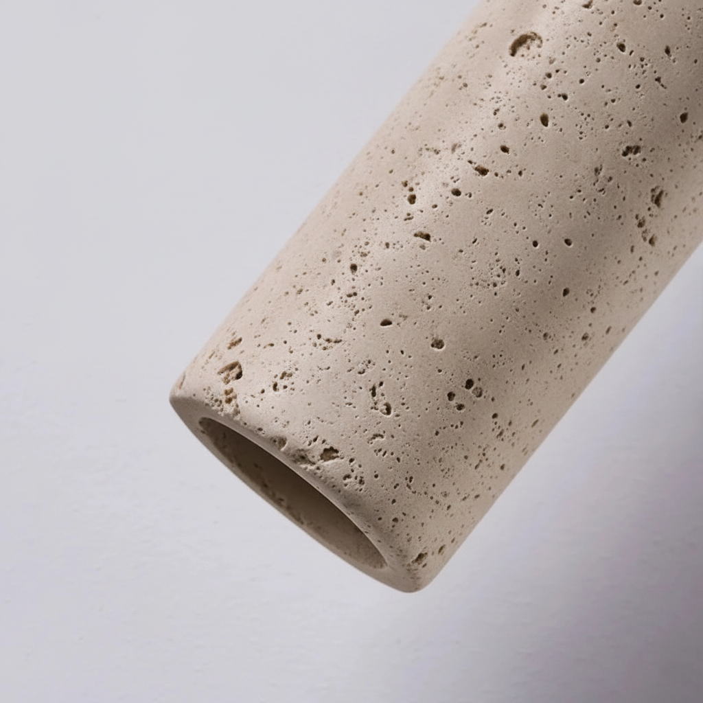 Suspension Cylindre en Travertin et Bois Design Japonais Wabi-Sabi