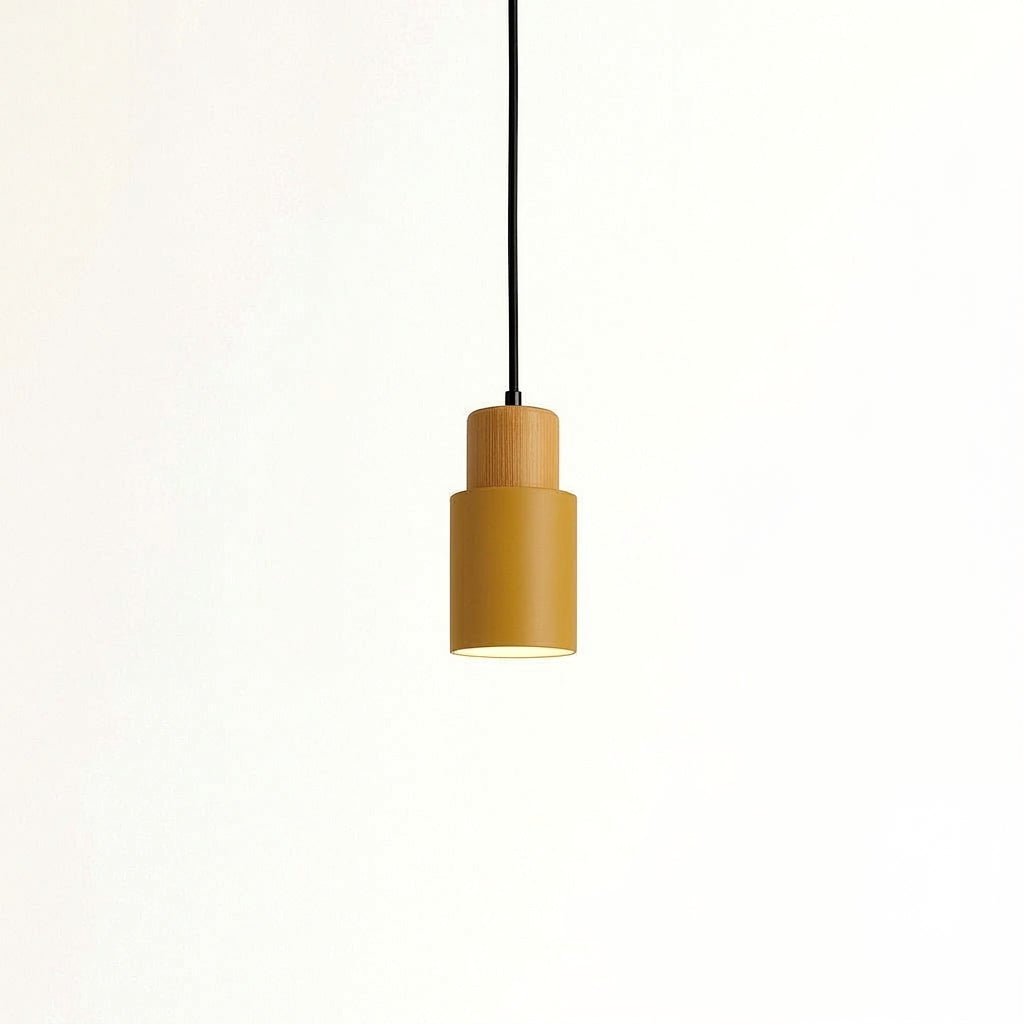 Suspension Cylindrique Bois et Métal Coloré - Jaune