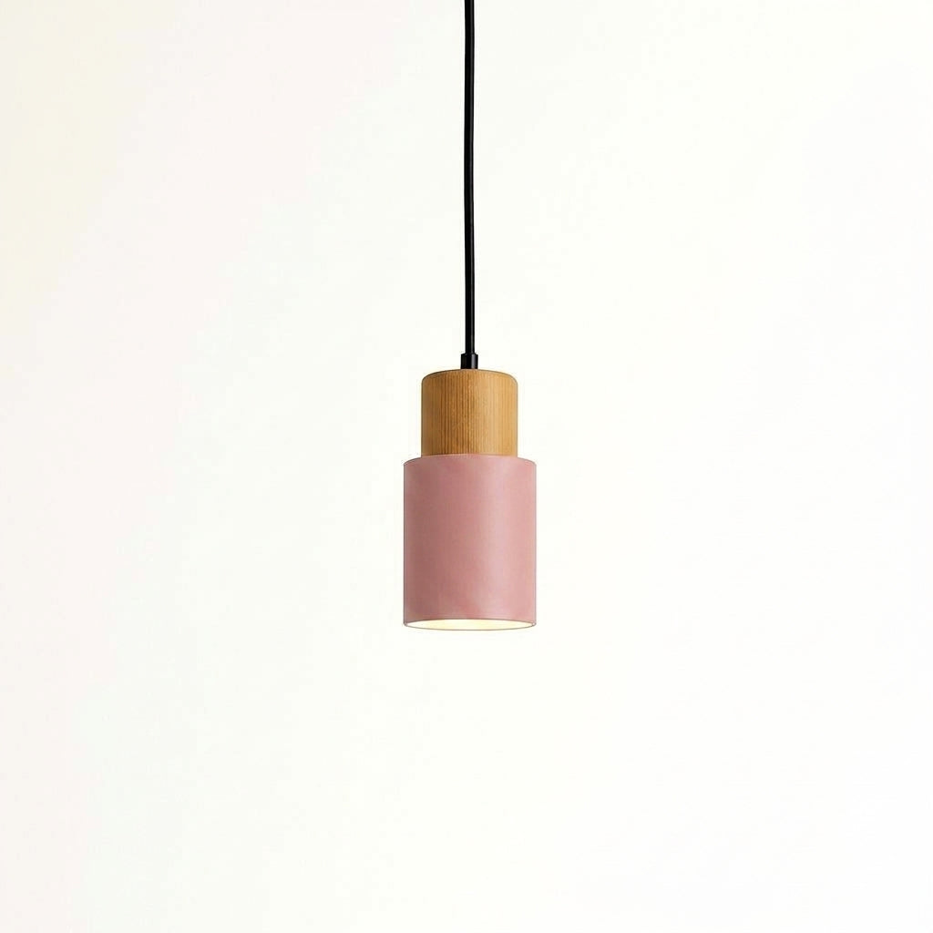Suspension Cylindrique Bois et Métal Coloré - Rose