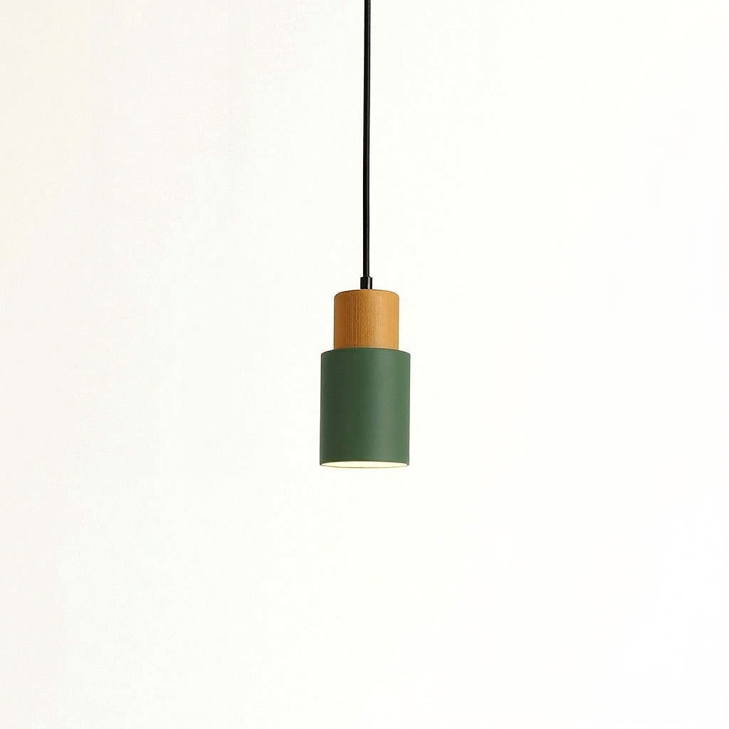 Suspension Cylindrique Bois et Métal Coloré - Vert