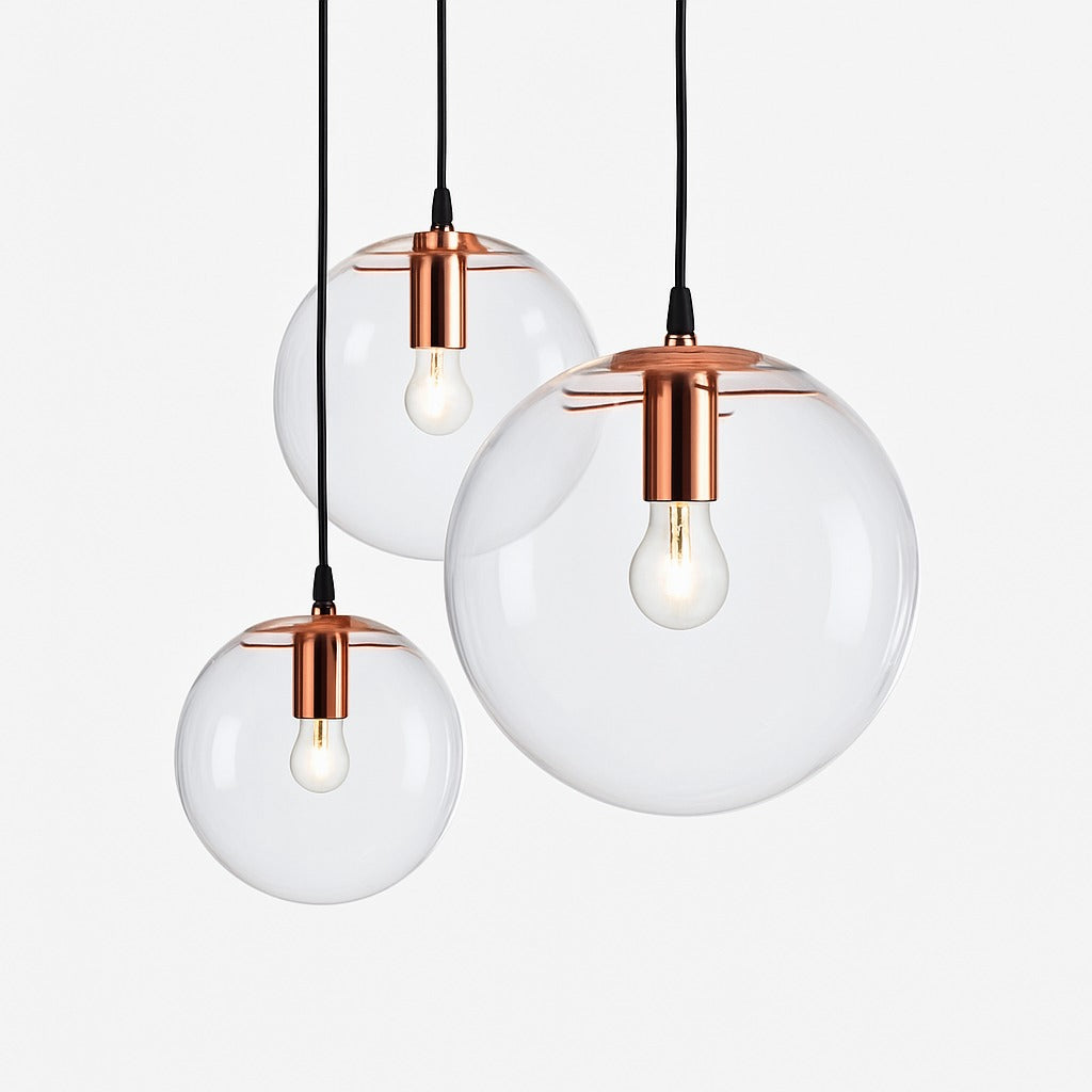 Suspension Boule Verre LED Rose Doré et Noire - vue principale