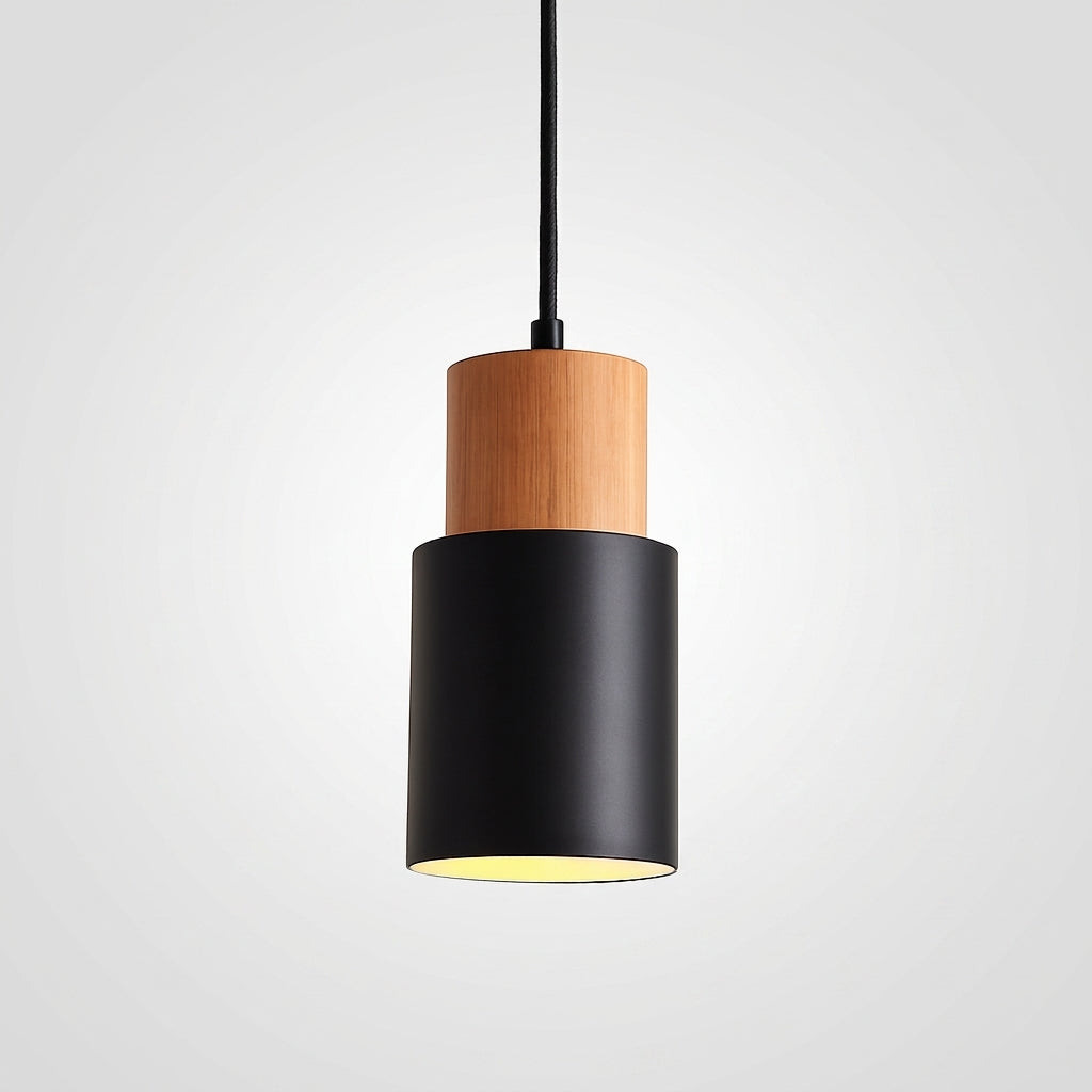 Suspension Cylindrique Bois et Métal Coloré - Noir