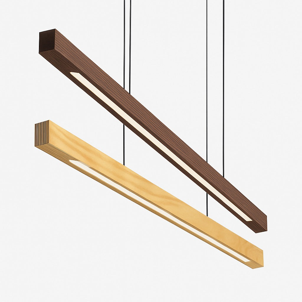 Suspension LED Bois Allongée Design Moderne Linéaire - vue de côté