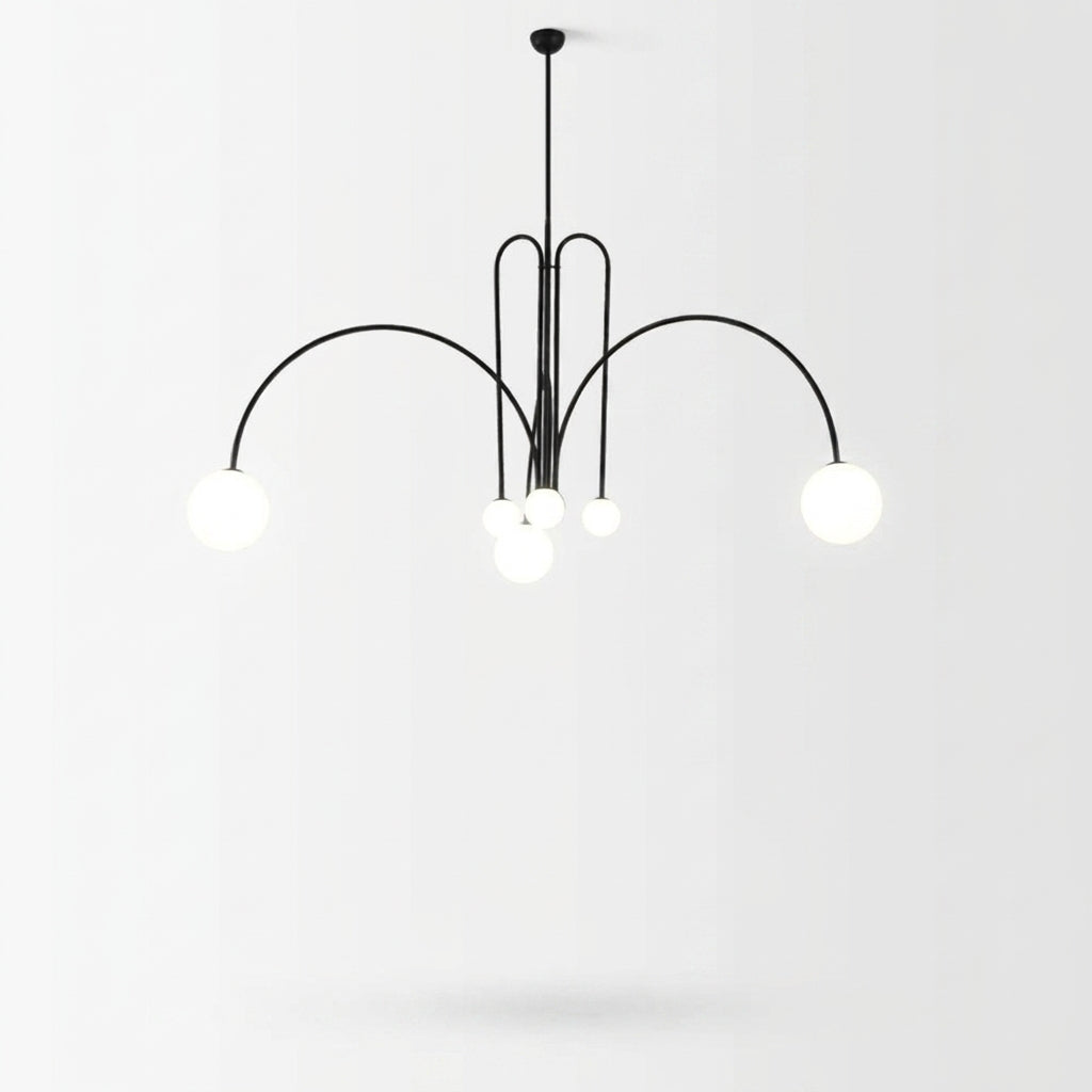Suspension Design Moderne Noire à Boules Blanches en Verre et Métal