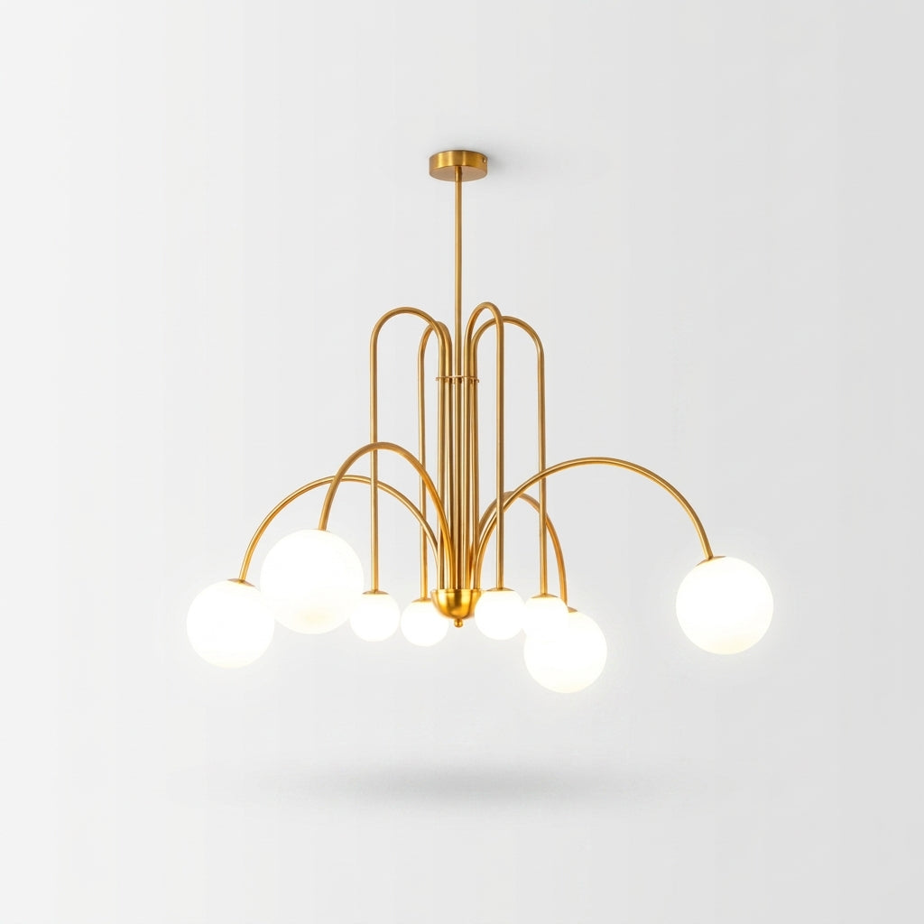 Suspension Design Moderne Noire à Boules Blanches en Verre et Métal