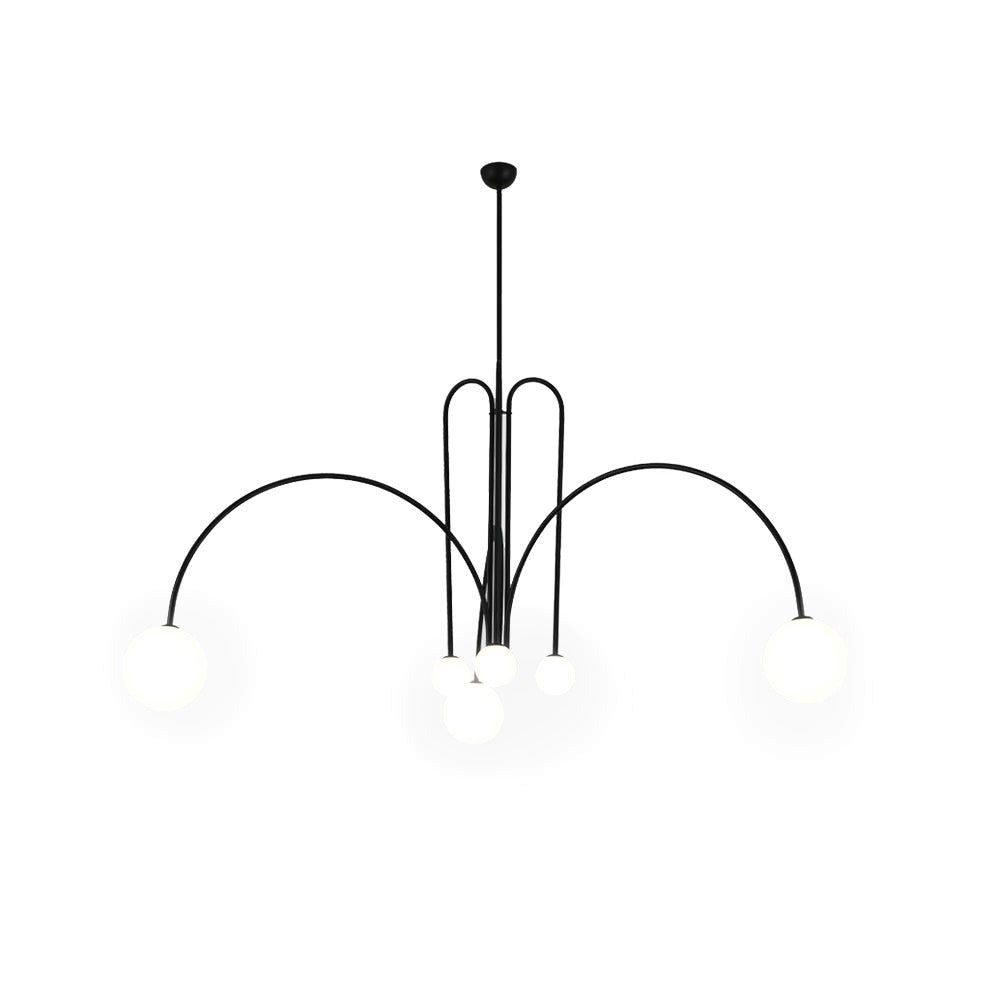 Suspension Design Moderne Noire à Boules Blanches en Verre et Métal
