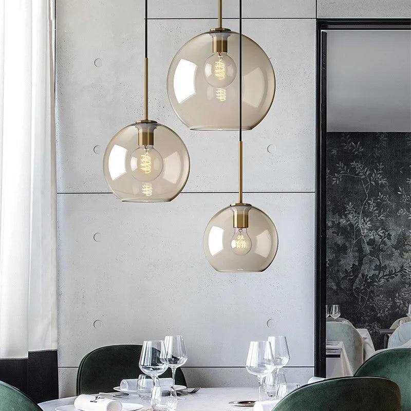 Suspension Diabolo en Verre Ambré Design Moderne Image