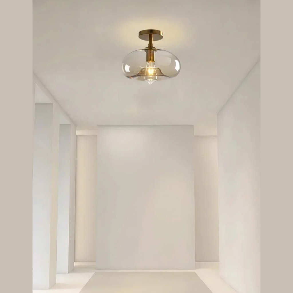 Suspension Diabolo en Verre Ambré Design Moderne