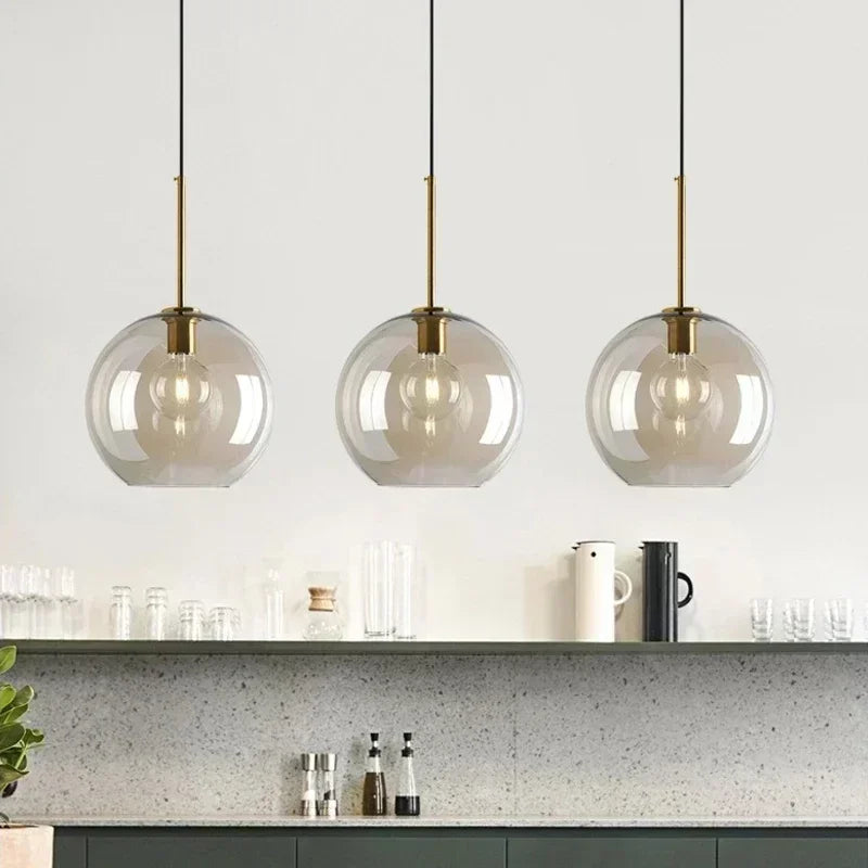 Suspension Diabolo en Verre Ambré Design Moderne