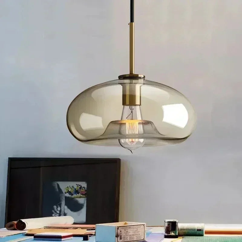 Suspension Diabolo en Verre Ambré Design Moderne