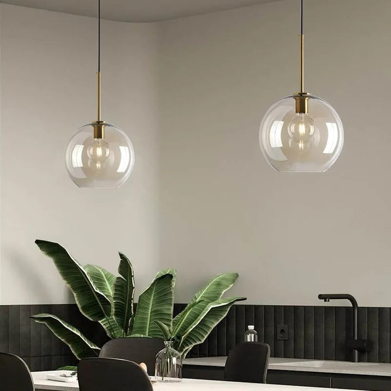 Suspension Diabolo en Verre Ambré Design Moderne