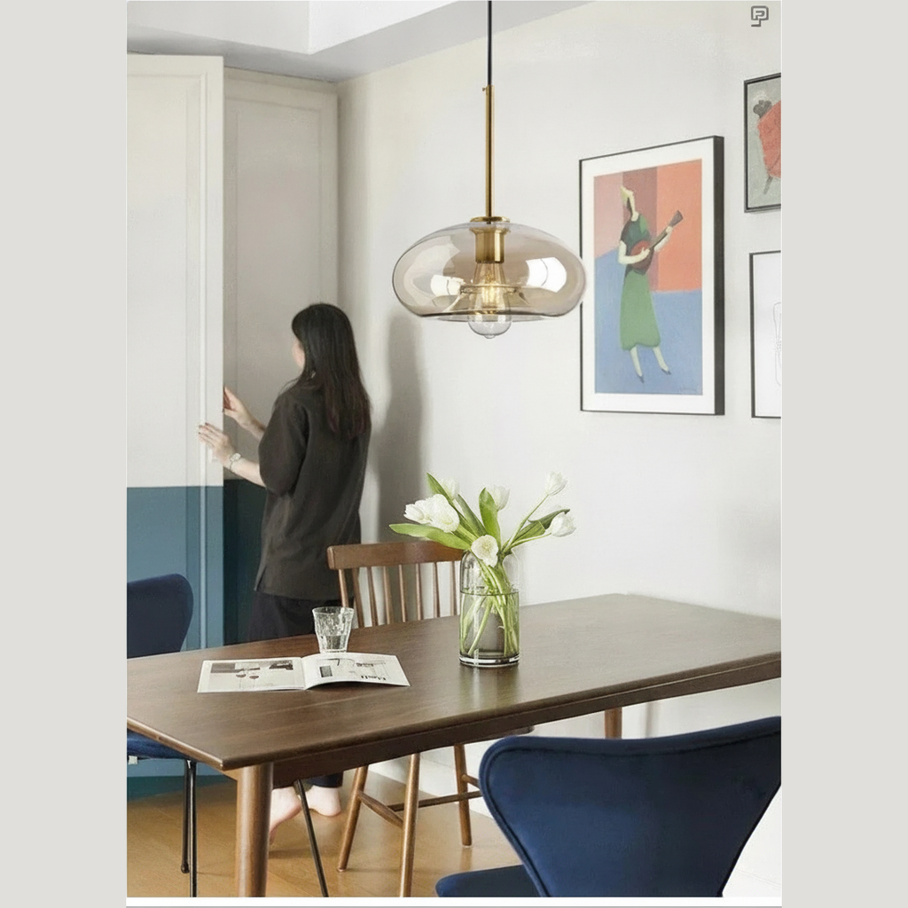 Suspension Diabolo en Verre Ambré Design Moderne