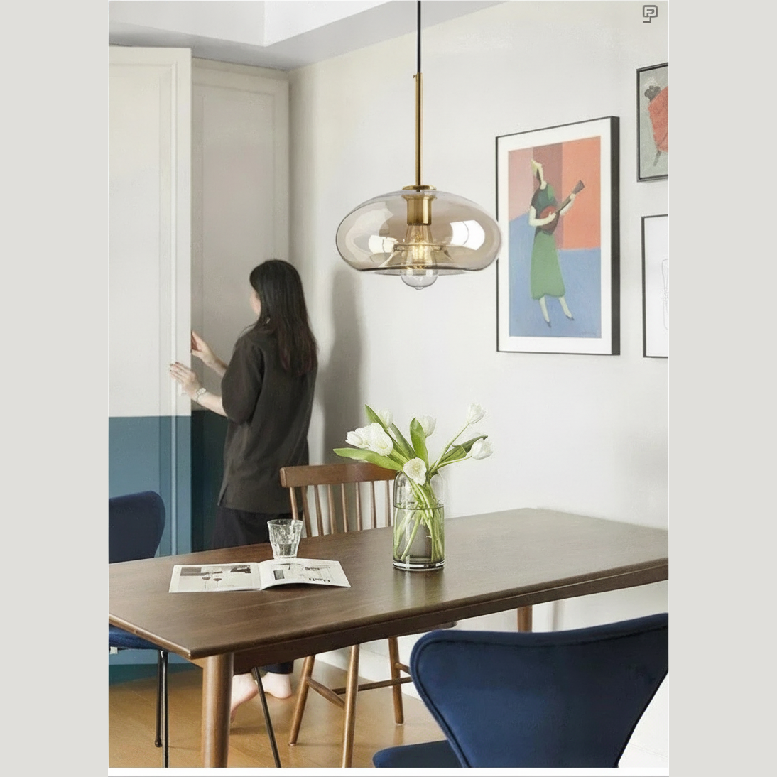 Suspension Diabolo en Verre Ambré Design Moderne