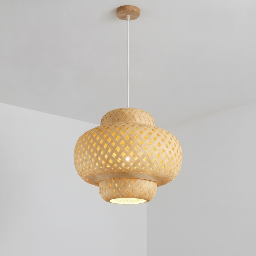 Suspension Dôme en Bambou Tressé Design Vintage
