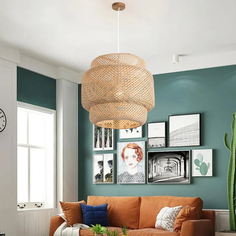 Suspension Dôme en Bambou Tressé Design Vintage