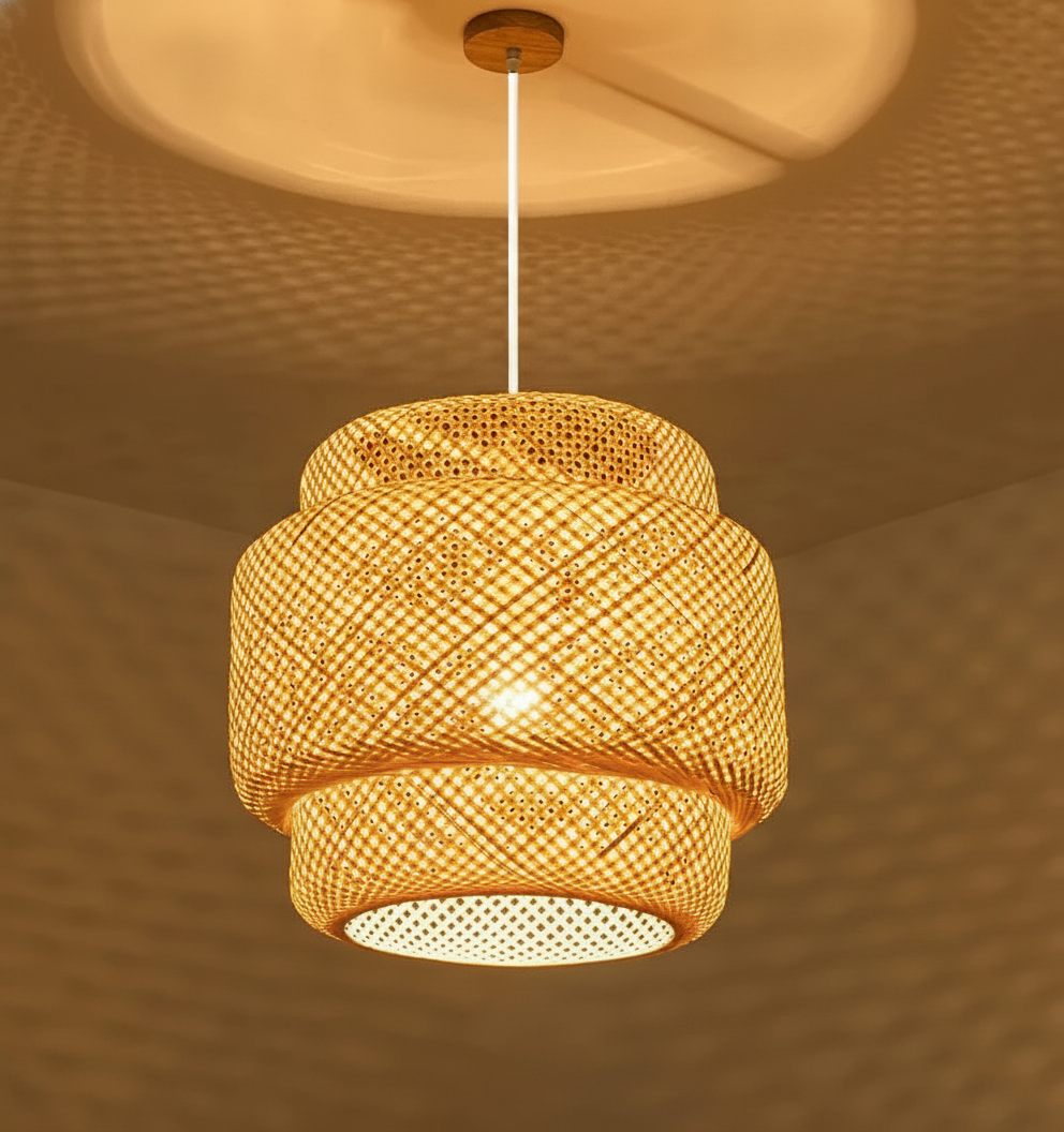 Suspension Dôme en Bambou Tressé Design Vintage