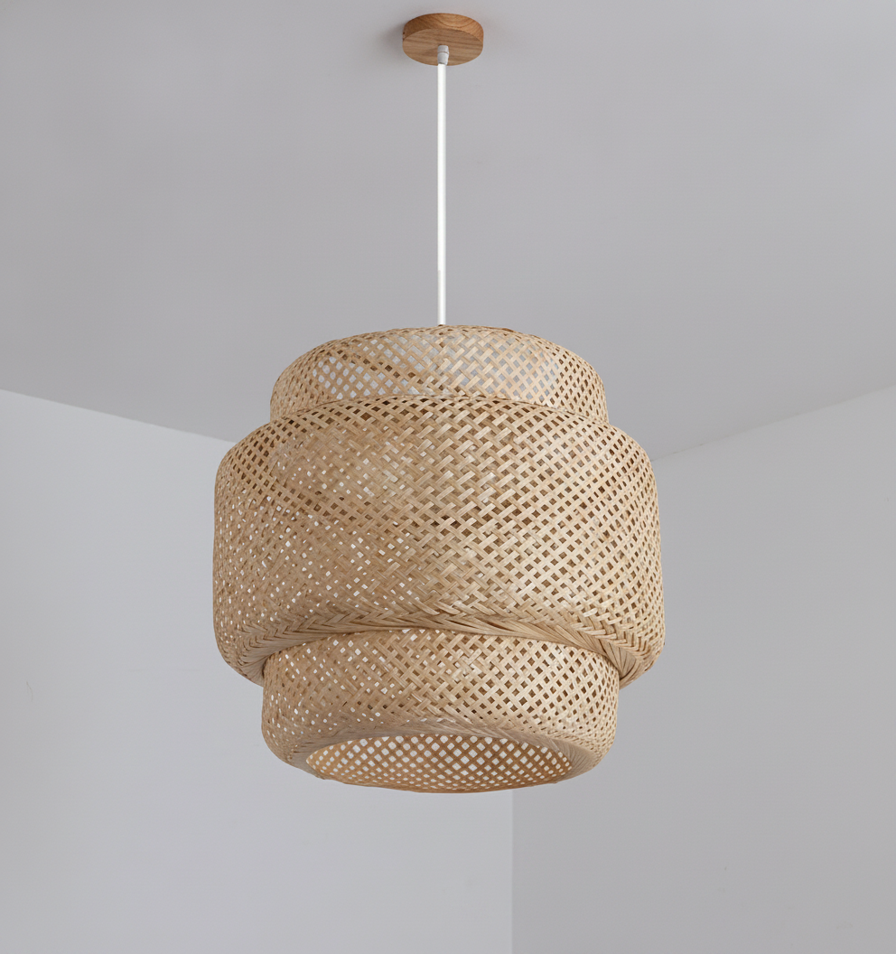 Suspension Dôme en Bambou Tressé Design Vintage