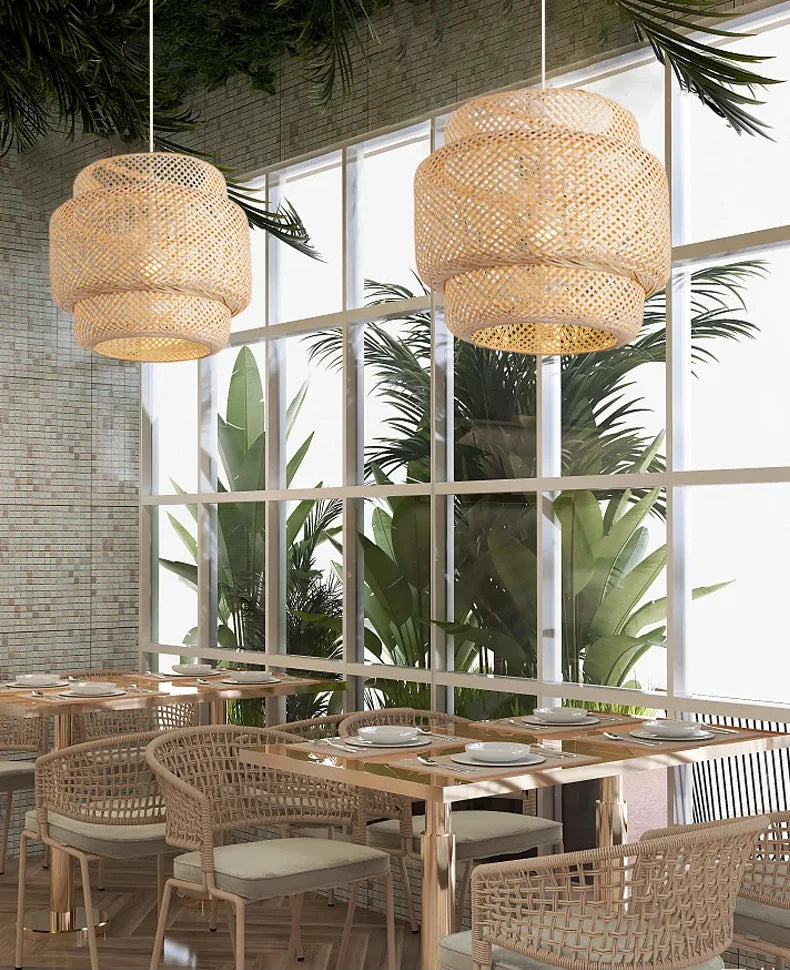 Suspension Dôme en Bambou Tressé Design Vintage