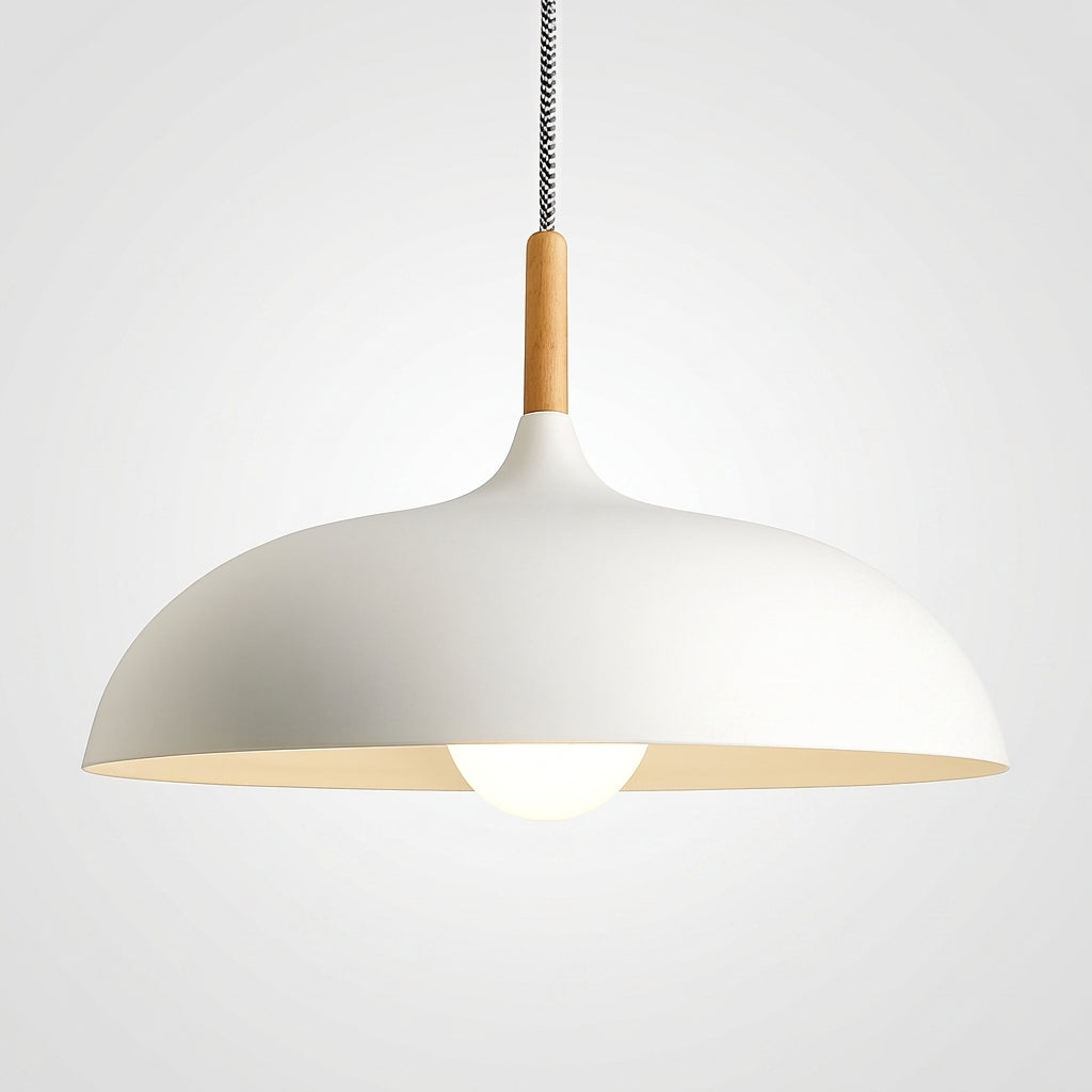 Suspension Aluminium Colorée avec Tige en Bois - Blanc 60cm