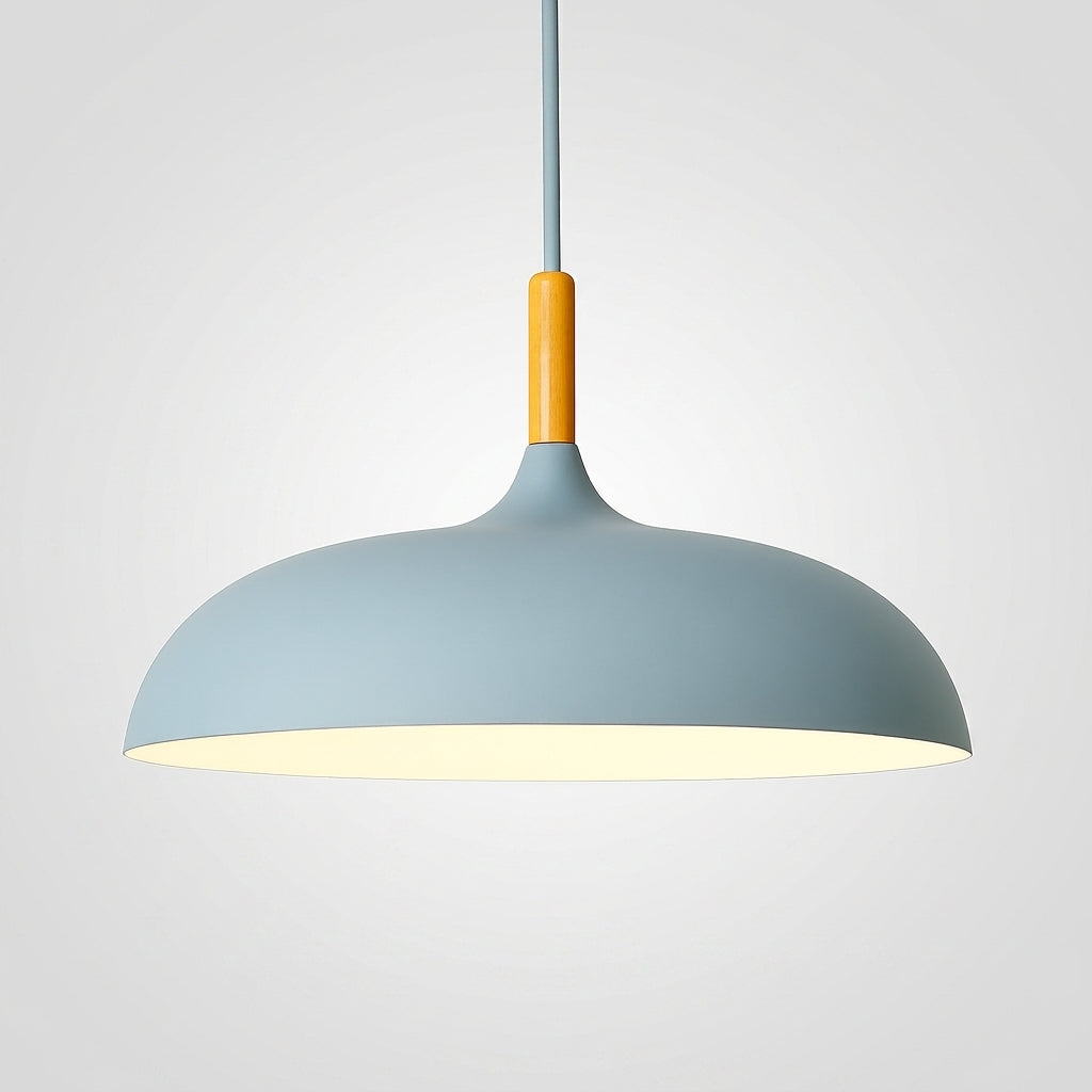 Suspension Aluminium Colorée avec Tige en Bois - Bleu 60cm