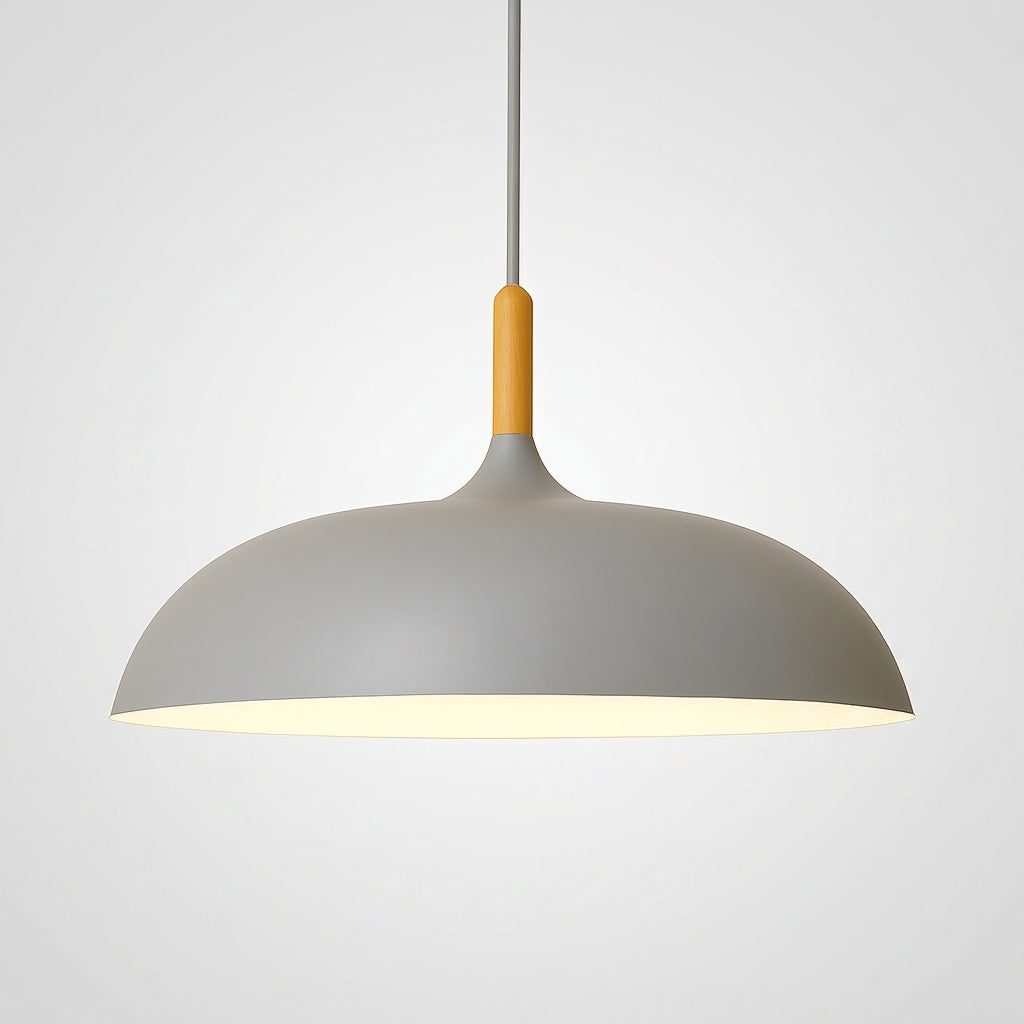 Suspension Aluminium Colorée avec Tige en Bois - Gris 60cm