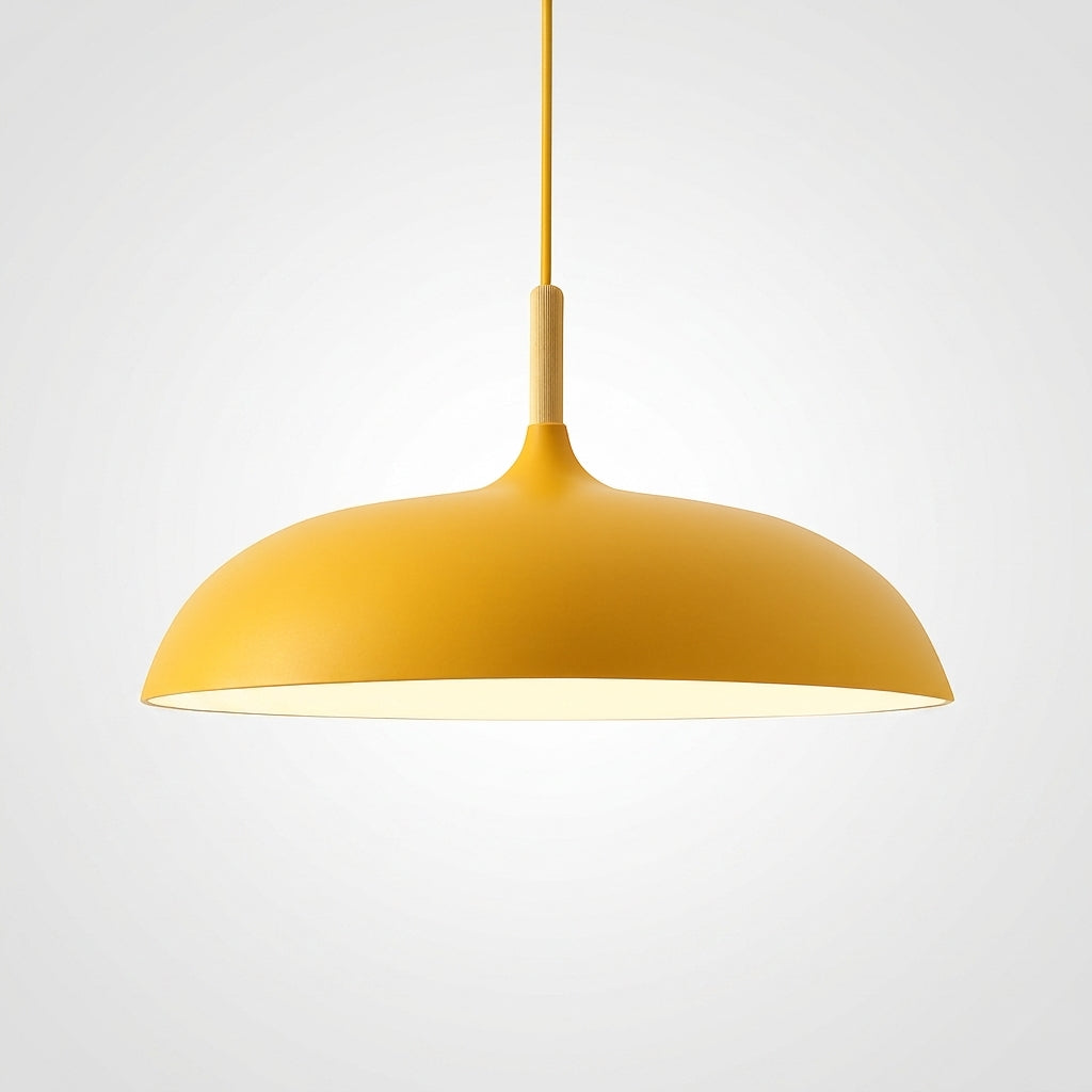 Suspension Aluminium Colorée avec Tige en Bois - Jaune 60cm
