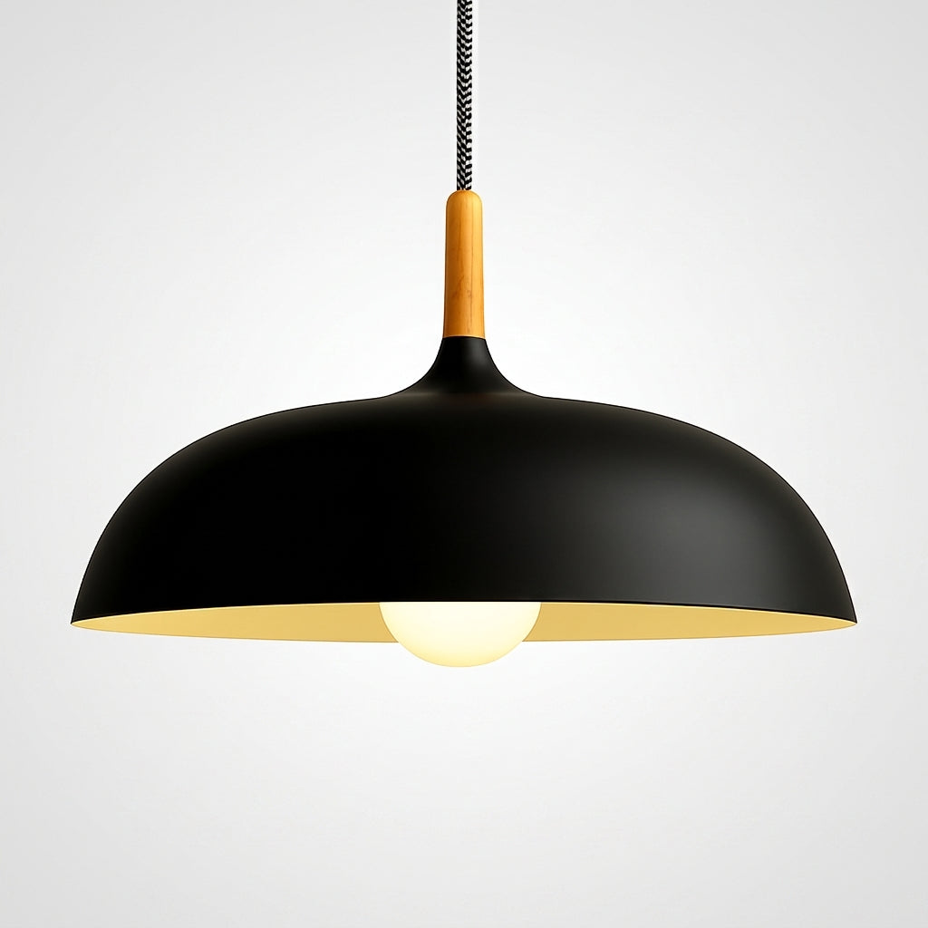 Suspension Aluminium Colorée avec Tige en Bois - Noir 60cm