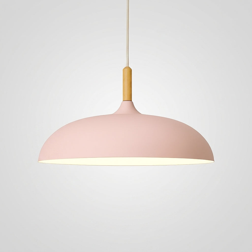 Suspension Aluminium Colorée avec Tige en Bois - Rose 60cm