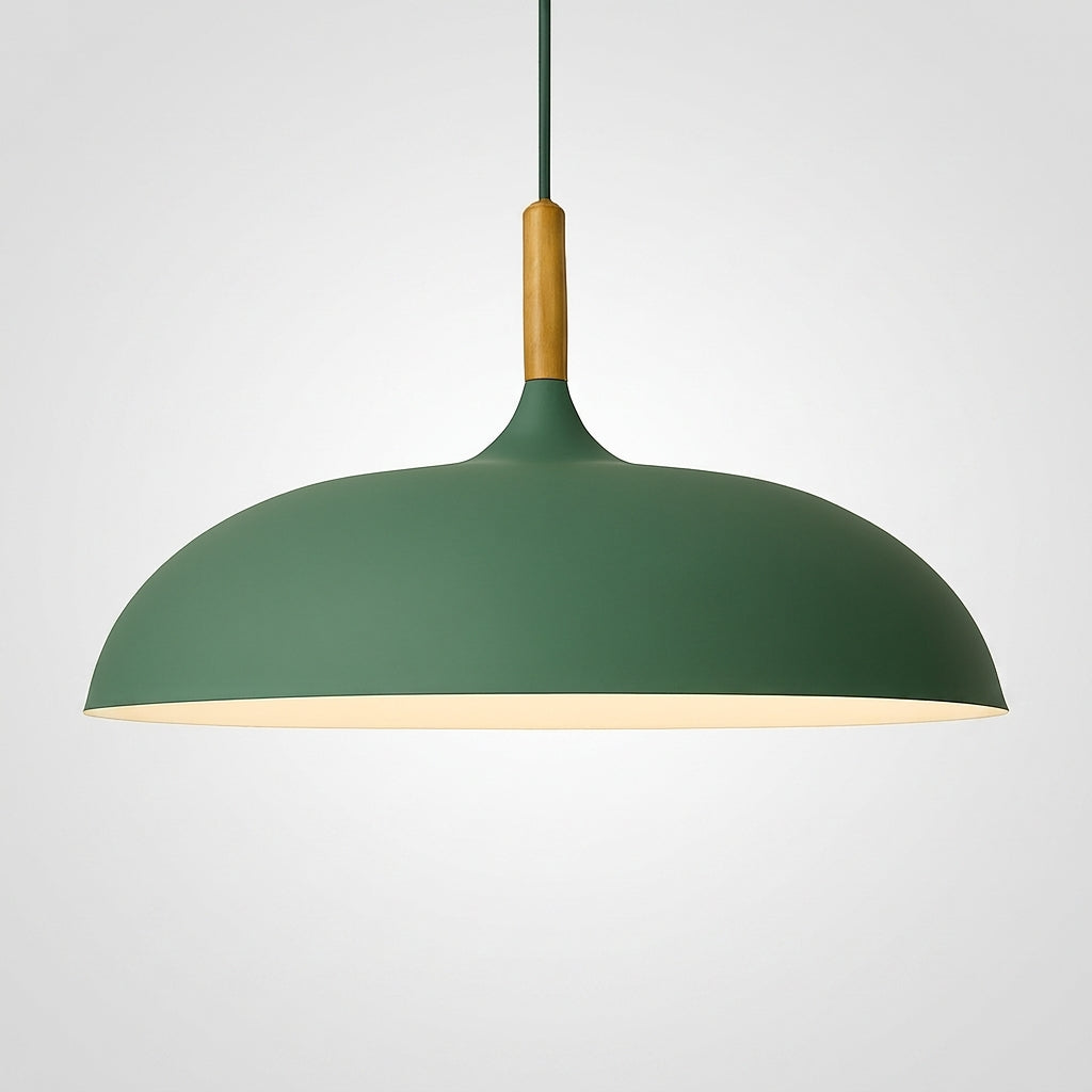 Suspension Aluminium Colorée avec Tige en Bois - Vert 60cm