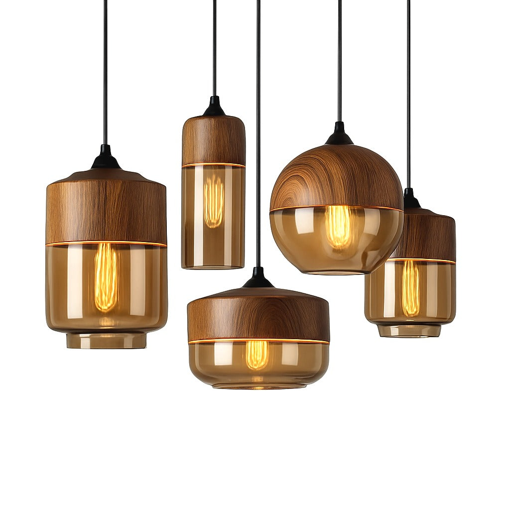 Suspension en Bois et Verre Design Loft Retro