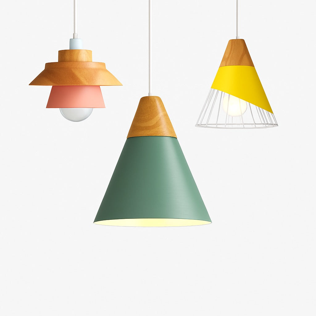 Suspension Métal et Bois Nordique Formes Géométriques - vue principale
